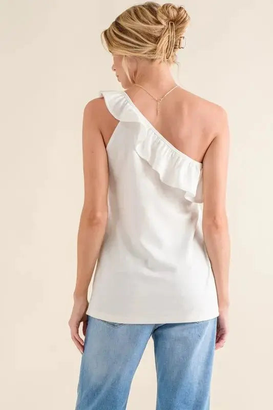 And The Why Ruffle One Shoulder Sleeveless Tank Top - Love Salve